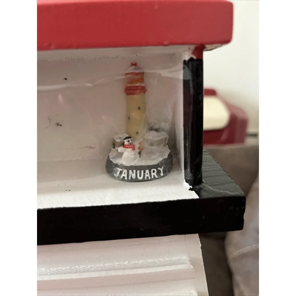Wooden Light House Wall Shelf Calendar with Ceramic Month Lighthouses No Numbers